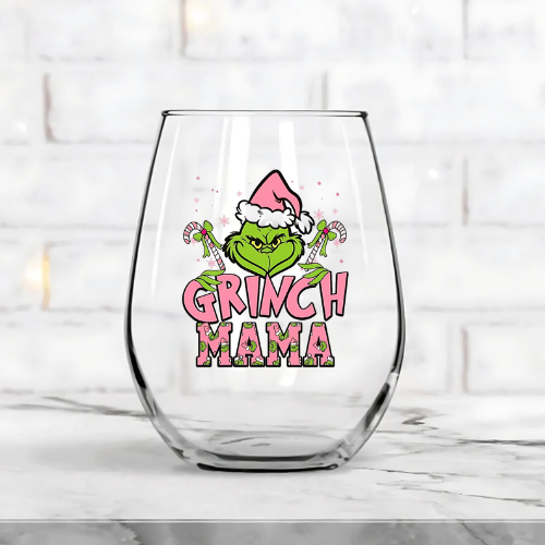 Grinch Mama Wine Glass