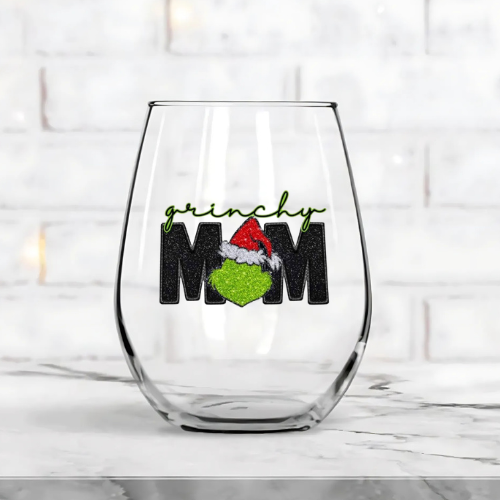 Grinchy Mom Wine Glass