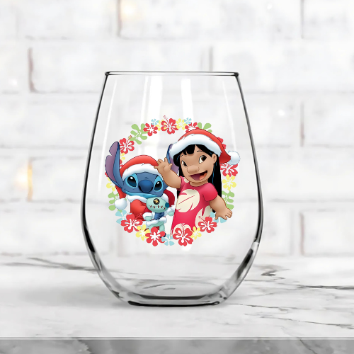 Lilo & Stitch Christmas Wine Glass