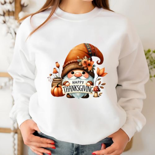 Happy Thanksgiving Gnome White Sweatshirt