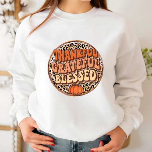 Thankful Grateful Blessed White Sweatshirt