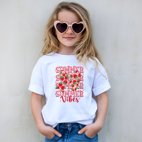 Summer Vibes Strawberry Kids Graphic T Shirt