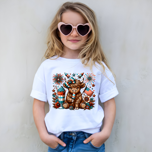 Highland Cow 4th Of July Kids Graphic T Shirt
