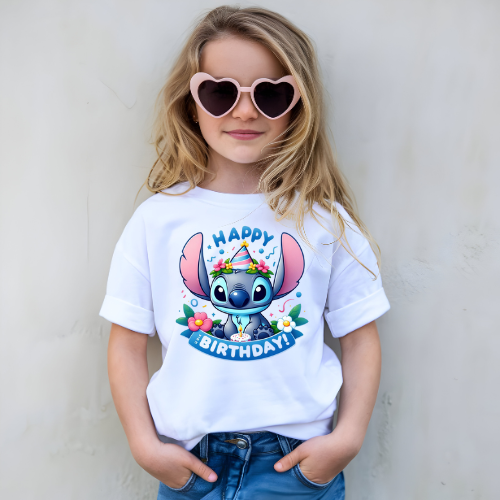 Stitch Happy Birthday Kids T Shirt