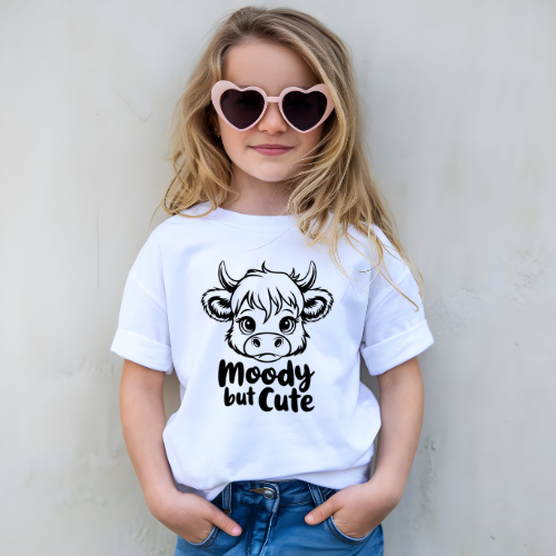 Moody But Cute Cow Kids Graphic T Shirt