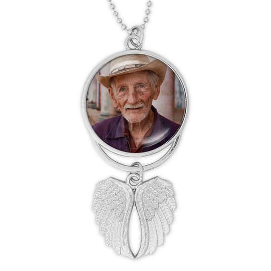 Custom Memorial Photo Car Ornament with Angel Wings | Personalized Keepsake Gift