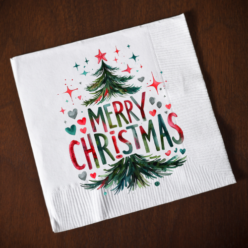 Merry Christmas White Napkin - 30 pcs
