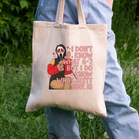 Adult Humor 67 69 Spicy Ghostface Tote Bag 100% Cotton 15x16
