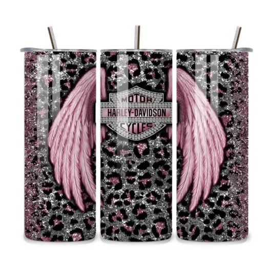 Harley Davidson Pink Leopard Glitter 20oz Stainless Steel Tumbler