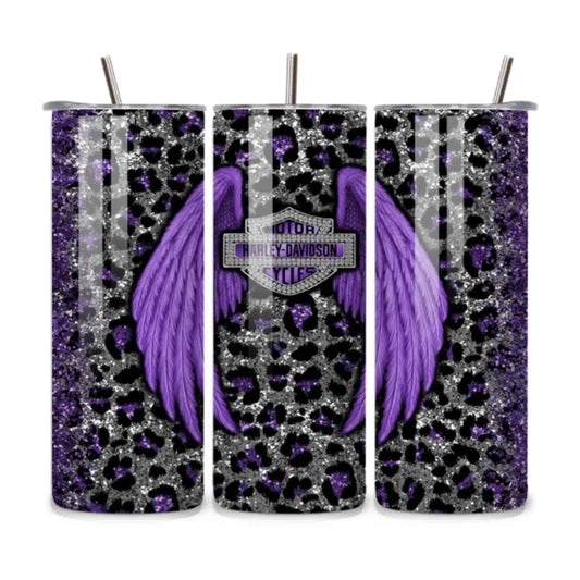 Harley Davidson Purple Leopard Glitter 20oz Stainless Steel Tumbler