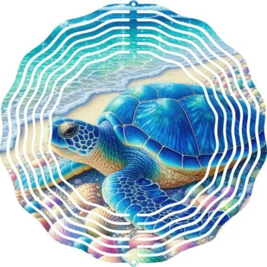 Sea Turtle Ocean Wind Spinner – 10" Double Sided Metal Garden Decor, Coastal Yard Art